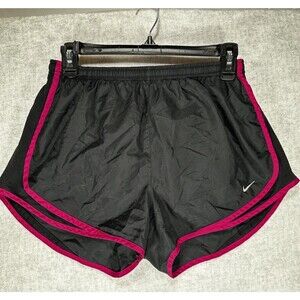Nike Women's Dri Fit Run Shorts Size M Black Pink Swoosh Lined Key Pocket